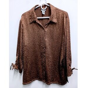 VTG Graff By UM Company Tom‎ Womens Large Brown Crinkle Tie Cuff Timeless Office